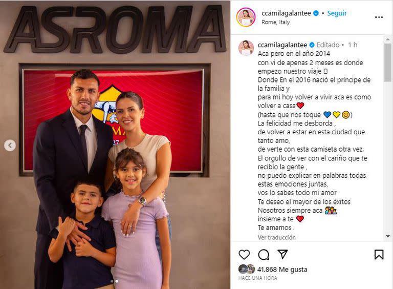 La publicación de Camila Galante en su cuenta de Instagram