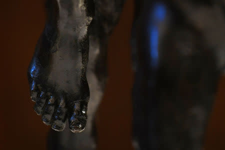 A detail shows 'Rothschild Bronzes', confirmed as the only surviving bronze sculpture by Michelangelo, during an event at The Royal Academy of Arts (RA) in London, Britain, November 14, 2018. REUTERS/Dylan Martinez