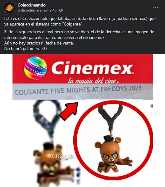 Un llavero, el sedungo coleccionable de Cinemez para Five Nights at Freddy's