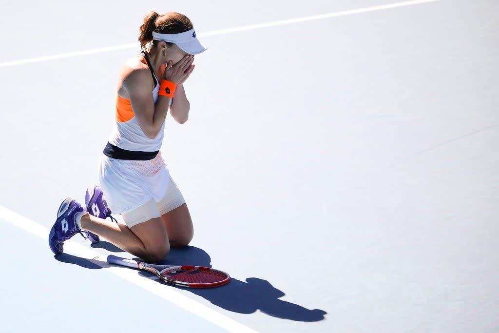 Alize Cornet claimed an emotional win (Andy Brownbill/AP) (AP)