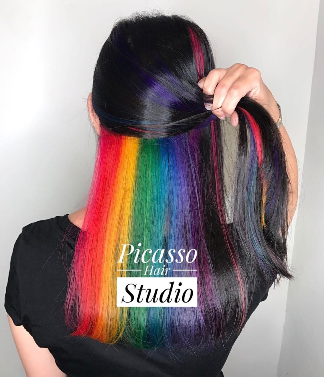 rainbow hair streaks with black hair