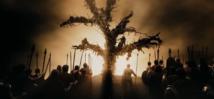 The Spartans looking at the Tree of the Dead in "300"