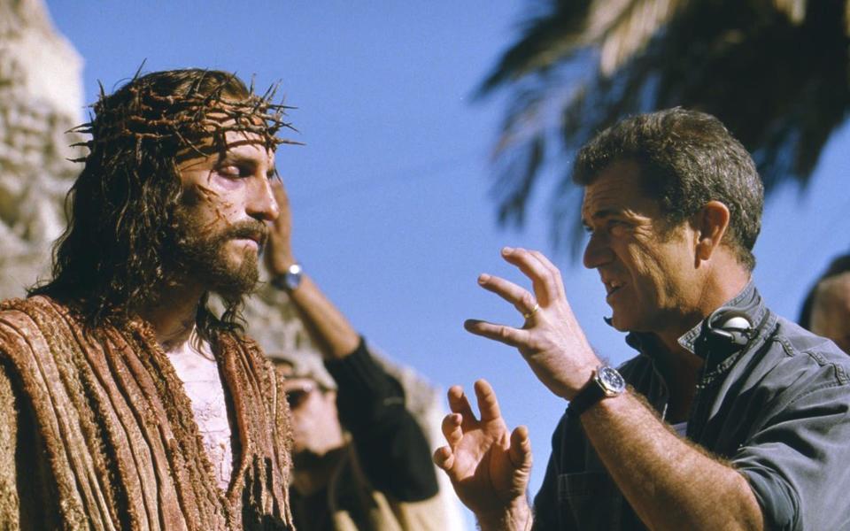 Jim Caviezel with Mel Gibson on the set of The Passion of the Christ