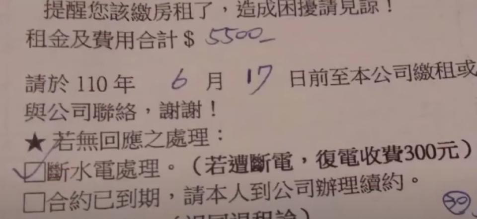 租約上註明若延遲繳費將斷水電。（圖／東森新聞）