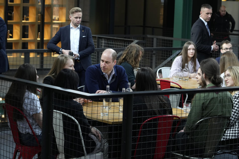 Britain's Prince William meets with group of young Ukrainian refugees, who since fleeing the war have settled in Warsaw, Poland, Thursday, March 23, 2023. (AP Photo/Czarek Sokolowski)