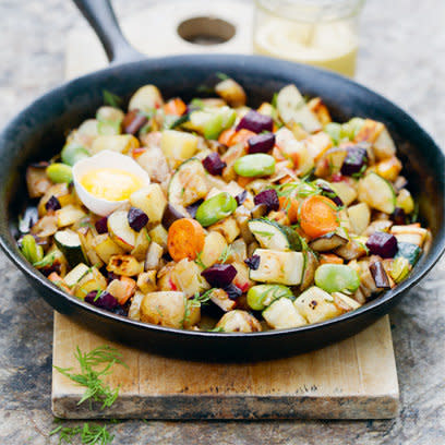 Hash Pan with Broad Beans from 'The Green Kitchen' by David Frankiel and Luise Vindahl