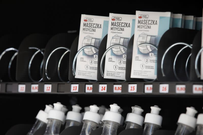 A vending machine for face masks, gloves and sanitisers is pictured during the coronavirus disease (COVID-19) outbreak, in Warsaw