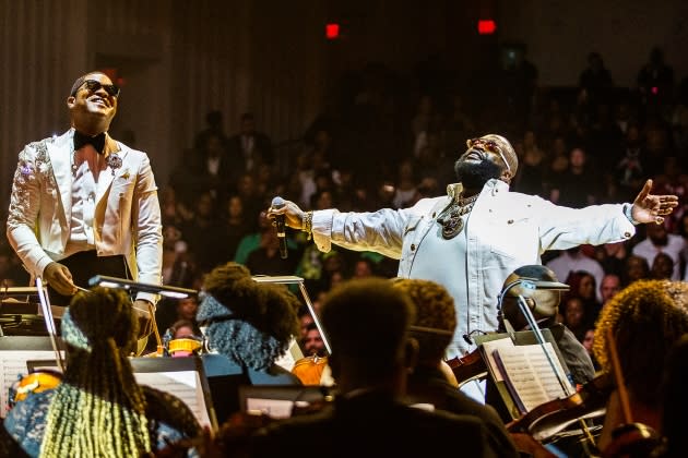 Rick Ross performs with Orchestra Noir during Red Bull Symphonic rehearsals at the Atlanta Symphony Hall in Atlanta, Georgia on November 4th, 2022. - Credit: Ian Witlen/Red Bull Content Pool