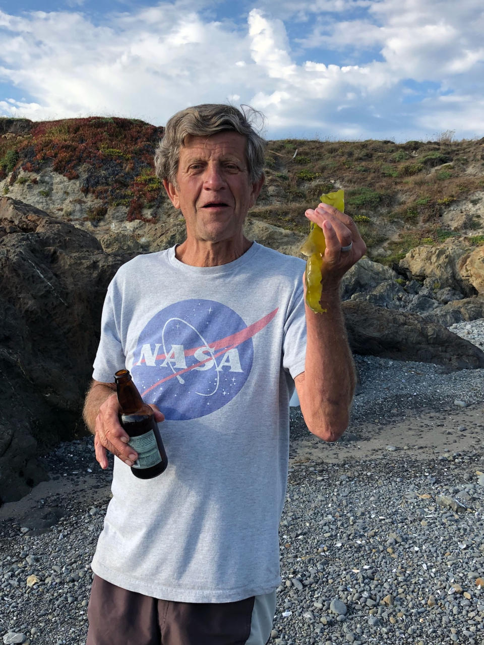 This July 13, 2018 photo provided by Jessee Ernest shows his father, Paul Ernest, in Fort Bragg, Calif. Ernest, who had been hospitalized since the deadliest wildfire in California history incinerated his town in Nov. 2018 has died, raising the number of people killed to 86, authorities said Thursday, Aug. 8, 2019. Ernest's son, Jessee Ernest, said his father died Monday, Aug. 5, of complications from burns on one-third of his body. (Jessee Ernest via AP)