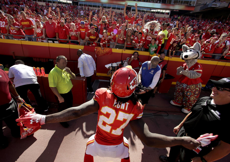 Kareem Hunt is done in Kansas City after video showed him striking a woman at a hotel in February. In 2017, Hunt, as a rookie, was the league’s rushing champ. (AP)