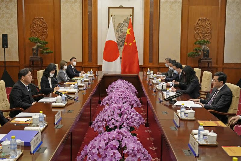 Japan's foreign minister Yoshimasa Hayashi meets Chinese Foreign Minister Qin Gang in Beijing