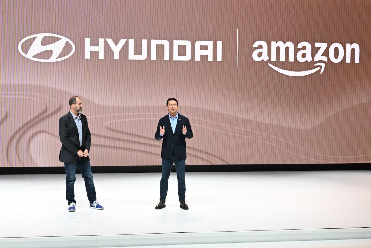 Hyundai and Amazon announced a big partnership in November 2023. <a href="https://www.gettyimages.com/detail/news-photo/amazon-vice-president-of-worldwide-corporate-business-news-photo/1786517255" rel="nofollow noopener" target="_blank" data-ylk="slk:Robyn Beck/AFP/Getty Images;elm:context_link;itc:0;sec:content-canvas" class="link ">Robyn Beck/AFP/Getty Images</a>