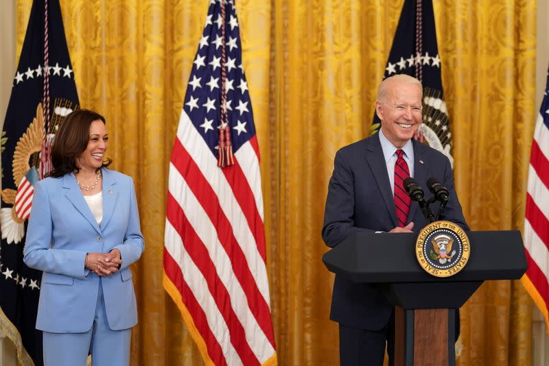 U.S. President Joe Biden speaks following a bipartisan meeting with U.S. senators about the proposed framework for the infrastructure bill