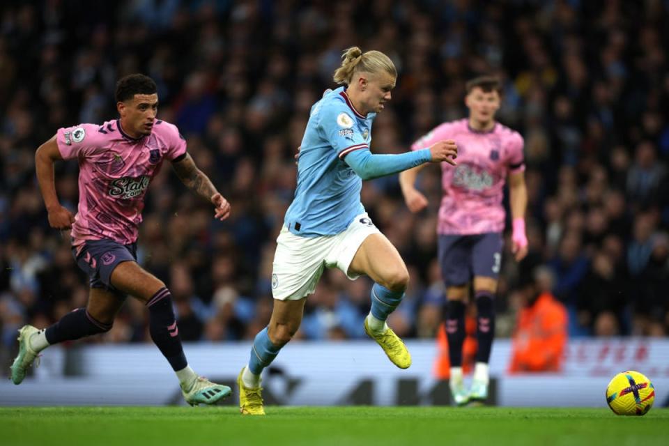 Erling Haaland scored Manchester City’s only goal in their draw with Everton (Getty Images)