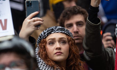 <span class="caption">Social media and protest -- a battleground for freedom of expression. </span> <span class="attribution"><a class="link " href="https://www.shutterstock.com/image-photo/toronto-ontario-canada-11-04-2023-2384380787" rel="nofollow noopener" target="_blank" data-ylk="slk:Greg Finnegan/Shutterstock;elm:context_link;itc:0;sec:content-canvas">Greg Finnegan/Shutterstock</a></span>