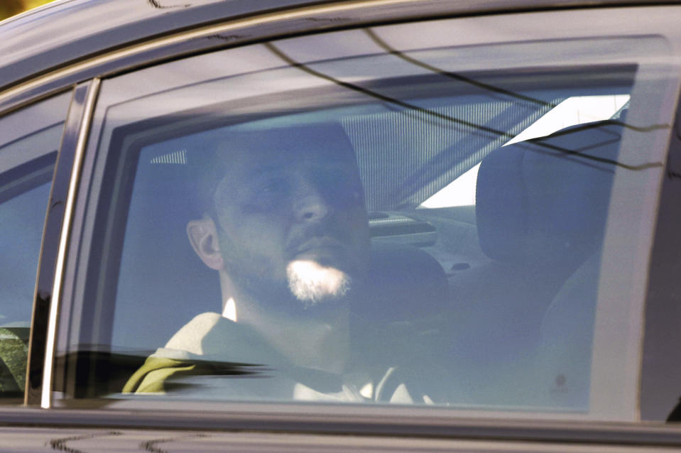 Ukraine's President Volodymyr Zelenskyy is seen in a motorcade vehicle on his way to attend the Group of Seven (G7) nations' meetings Saturday, May 20, 2023, in Hiroshima, western Japan. (Kyodo News via AP)