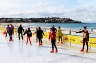 SYDNEY, AUSTRALIA - JULY 10: A general view of the Bondi Beach Ice Rink on July 10, 2012 in Sydney, Australia. One of the most popular attractions of the annual winter festival, the beach ice rink opened to the public last week complete with ice skate rentals, gourmet food and apres-ski drink options. (Photo by Ryan Pierse/Getty Images)