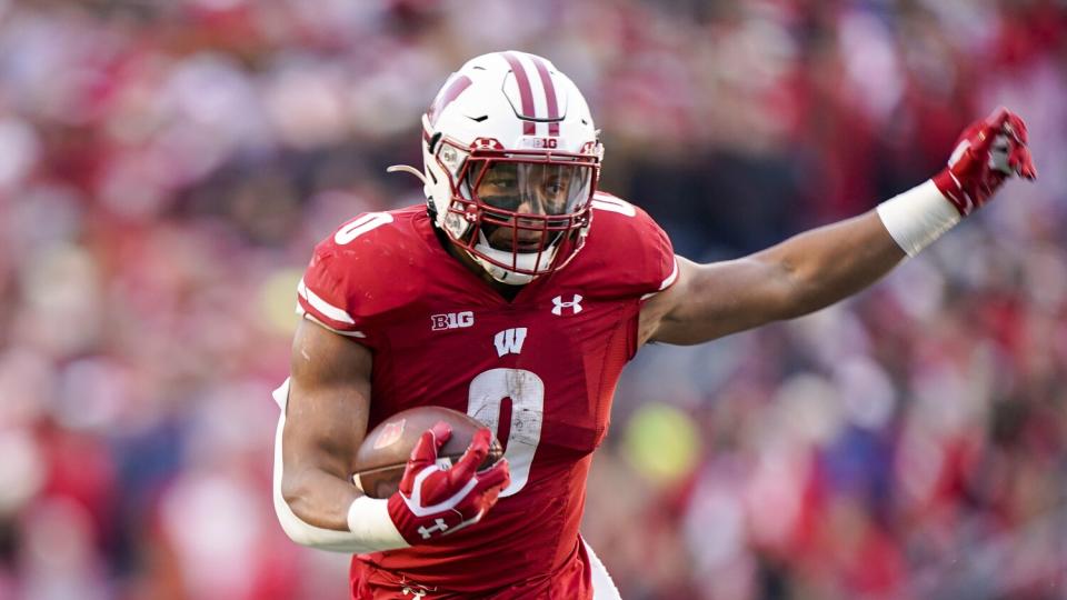 Wisconsin running back Braelon Allen runs during the first half against Nebraska.