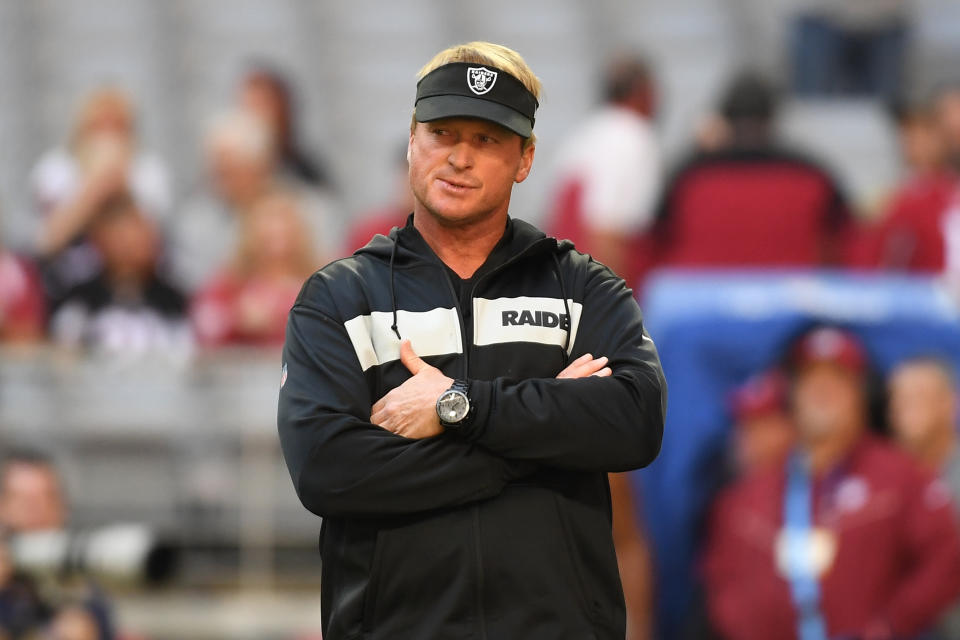 Jon Gruden’s Raiders snatched victory from the jaws of defeat to muddy their quest to the race to the bottom of the NFL. (Getty)