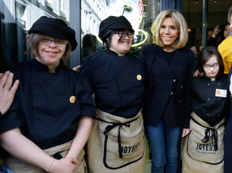 French first lady Brigitte Macron went to the Joyeux cafe on World Down Syndrome Day