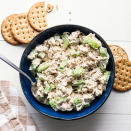 <p>We put a flavor twist on the classic chicken salad by using a lemon-herb mayonnaise. Try other mayo varieties, like roasted garlic or chipotle lime, in this fast, no-cook lunch recipe. Serve this rotisserie chicken salad recipe with whole-grain crackers. <a href="https://www.eatingwell.com/recipe/7915641/3-ingredient-creamy-rotisserie-chicken-salad/" rel="nofollow noopener" target="_blank" data-ylk="slk:View Recipe;elm:context_link;itc:0;sec:content-canvas" class="link ">View Recipe</a></p>