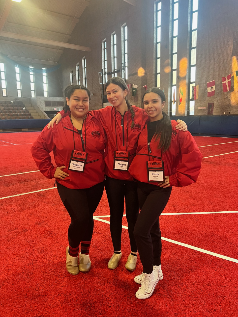 Flagler-Palm Coast High School Starlets dancers Vanessa Arredondo-Alamilla, Abby Perez-Ramirez and Olivia Decruz practice at the Teaneck Arena before performing in the 2022 Macy's Thanksgiving Day Parade in New York City.