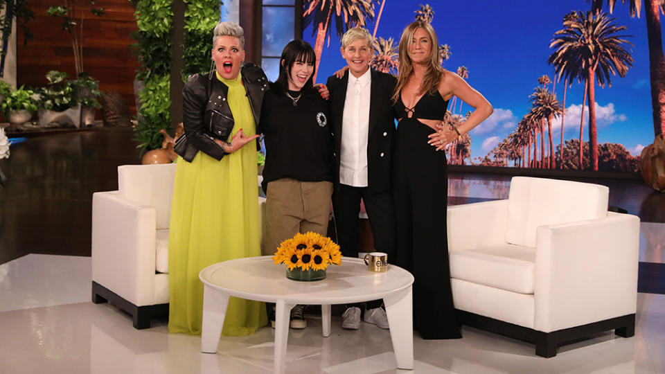 Pink, Billie Eilish, Ellen DeGeneres and Jennifer Aniston - Credit: Michael Rozman/Warner Bros.