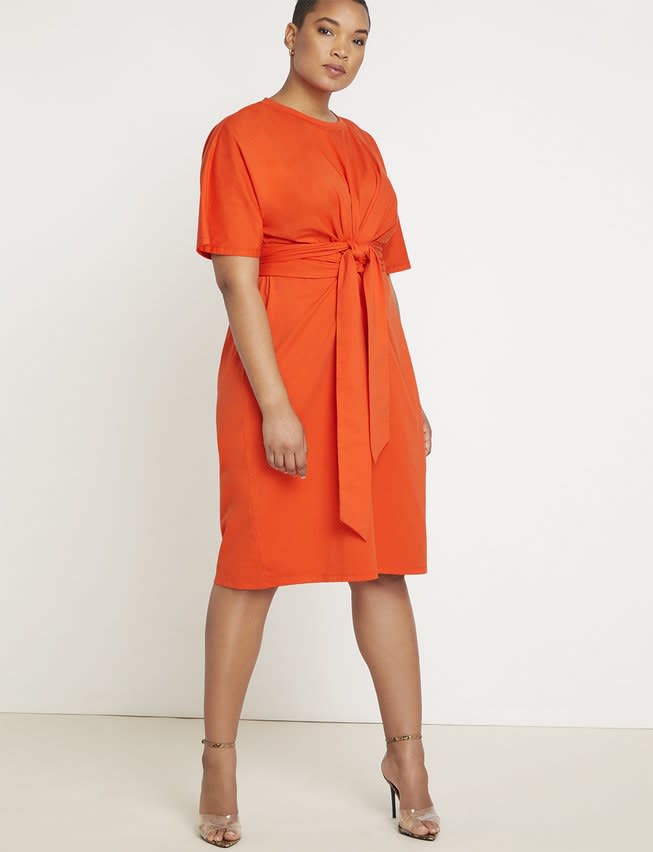 Eloquii Cross-Front Flutter-Sleeve Dress