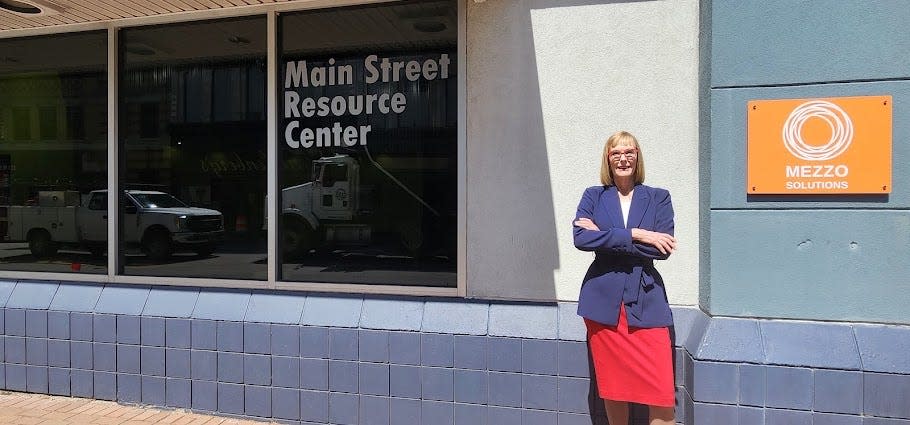 Indiana Lt. Gov. Suzanne Crouch, a candidate for governor, stands outside the Main Street Resource Center in Richmond on Monday, April 15. Crouch was in the area for a luncheon at Olde Richmond Inn to speak with community leaders and residents about this year's election.