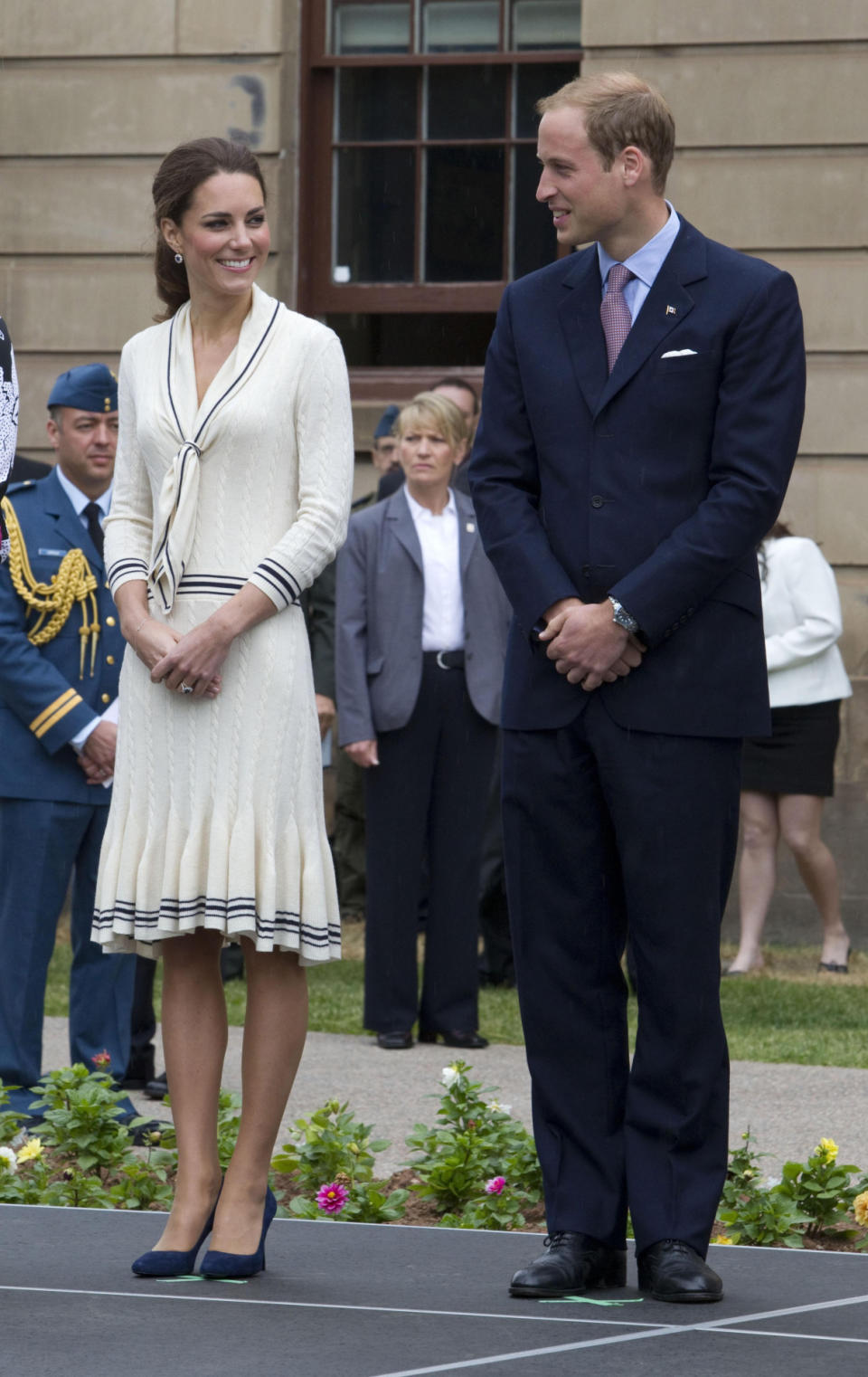 <p>Kate donned a knitted sailor dress by Alexander McQueen and navy pumps for a day in Canada. </p><p><i>[Photo: PA]</i></p>