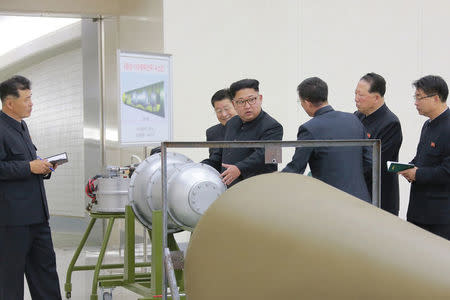 North Korean leader Kim Jong Un provides guidance on a nuclear weapons program in this undated photo released by North Korea's Korean Central News Agency (KCNA) in Pyongyang September 3, 2017. KCNA via REUTERS