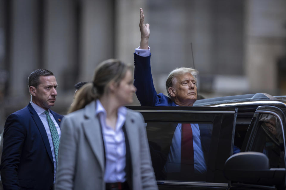 Former President Donald Trump leaves 40 Wall St. in downtown Manhattan, Thursday, Jan. 11, 2024, in New York. (AP Photo/Stefan Jeremiah)