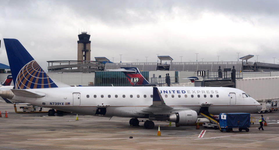 A United Airlines ERJ-175 plane – the same model which was used as a replacement for a 50-passenger aircraft. It was deemed to big to land in Tennessee. Source: Getty Images (File pic)