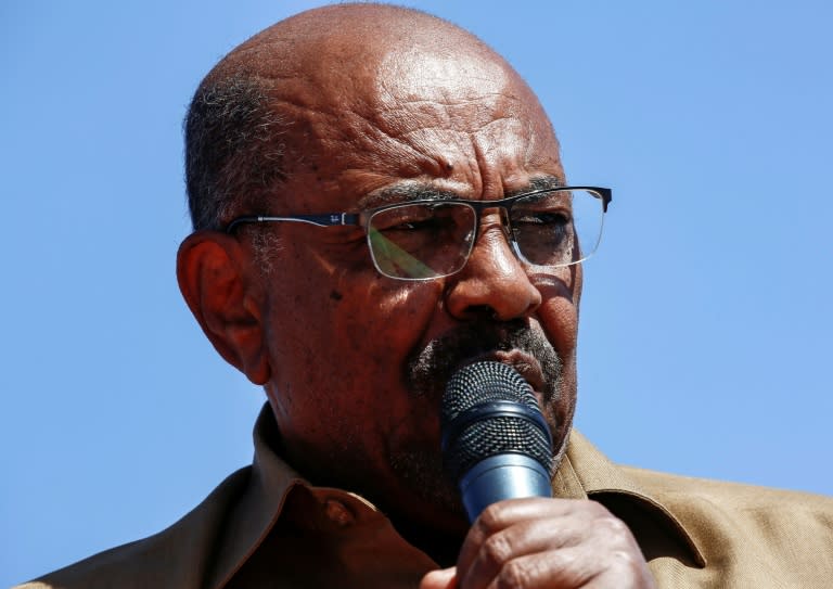 Sudanese President Omar al-Bashir addresses his supporters during a rally in the capital Khartoum on January 9, 2019