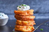 <p>Spice up plain potato pancakes, latkes or levivot by stuffing yours with salmon before <a href="https://www.thedailymeal.com/cook/how-to-fry-food-at-home-tips?referrer=yahoo&category=beauty_food&include_utm=1&utm_medium=referral&utm_source=yahoo&utm_campaign=feed" rel="nofollow noopener" target="_blank" data-ylk="slk:frying" class="link rapid-noclick-resp">frying</a> them in olive oil. These stuffed potato pancakes burst with flavor and can be garnished with chives, crème fraiche or sour cream. </p> <p><a href="https://www.thedailymeal.com/best-recipes/smoked-salmon-stuffed-potato-pancakes?referrer=yahoo&category=beauty_food&include_utm=1&utm_medium=referral&utm_source=yahoo&utm_campaign=feed" rel="nofollow noopener" target="_blank" data-ylk="slk:For the Silver Dollar Smoked Salmon Stuffed Potato Pancakes recipe, click here." class="link rapid-noclick-resp">For the Silver Dollar Smoked Salmon Stuffed Potato Pancakes recipe, click here. </a></p>
