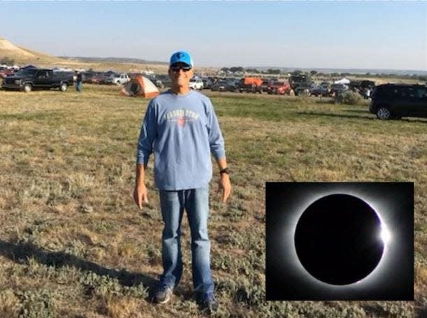 Boynton Beach resident Rick Kupfer in 2017 at the total solar eclipse near Casper, Wyoming where scores of people parked and camped to watch the more than 2 minutes of totality. His wife Wendy Kupfer took the photo of the "diamond ring" effect.
