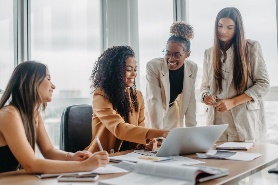 women engaged in solving problems