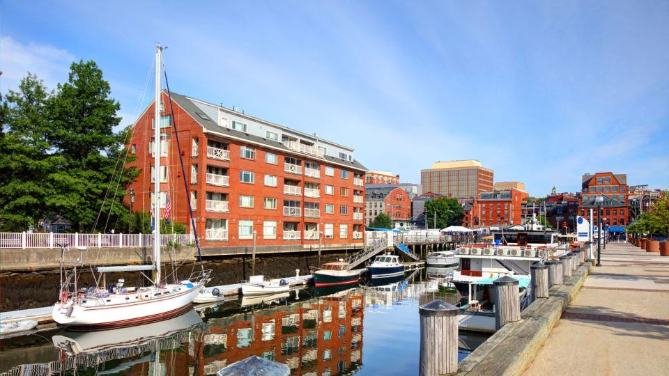 Street along canal in Portland, Maine