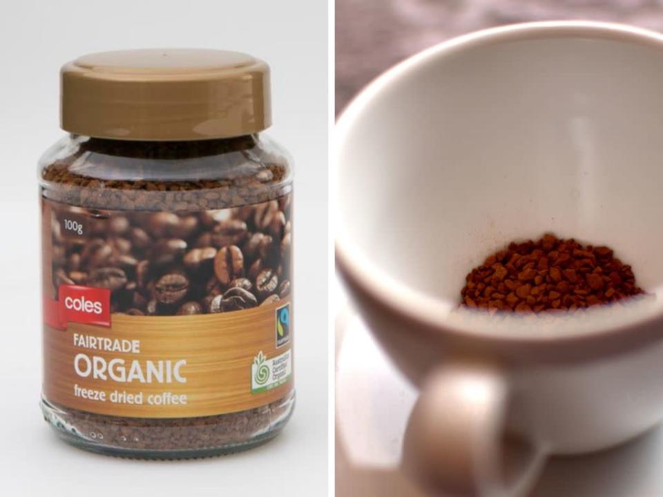 A photo of Coles Organic Fairtrade freeze dried coffee