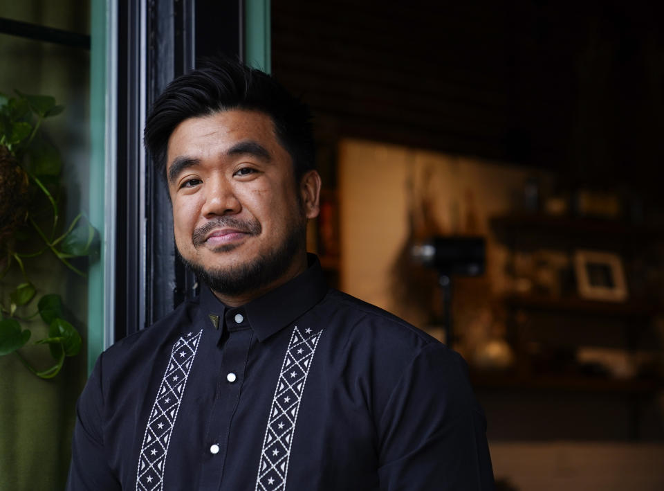 Chef Aaron Verzosa, who is nominated for a 2023 James Beard Award, poses for a portrait at his Filipino American restaurant Archipelago Wednesday, May 24, 2023, in Seattle. Verzosa is nominated in the Best Chef: Northwest and Pacific category. (AP Photo/Lindsey Wasson)