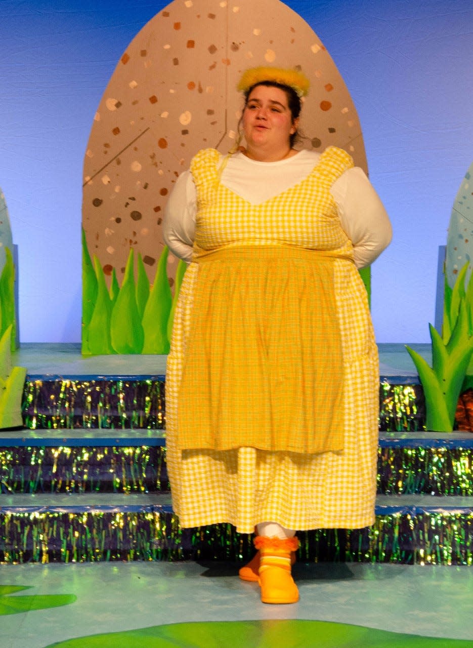 Sophia Vigliotti, as Ida in "Honk Jr.," sings about “The Joys of Motherhood” as she awaits the arrival of her 5 ducklings during a rehearsal of the upcoming Carnation City Players' show in Alliance.