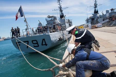 The French Navy's EV Jacoubet prepares to leave the Mediterranean port of Toulon, France, May 20, 2016 in this picture taken and released on Friday by the French Navy SIRPA Marine, to take part in a search operation of the EgyptAir passenger plane. Courtesy Marine Nationale/SIRPA/Stephane Dzioba/Handout via Reuters
