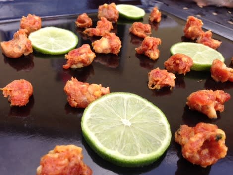 Grilling the chorizo and lime