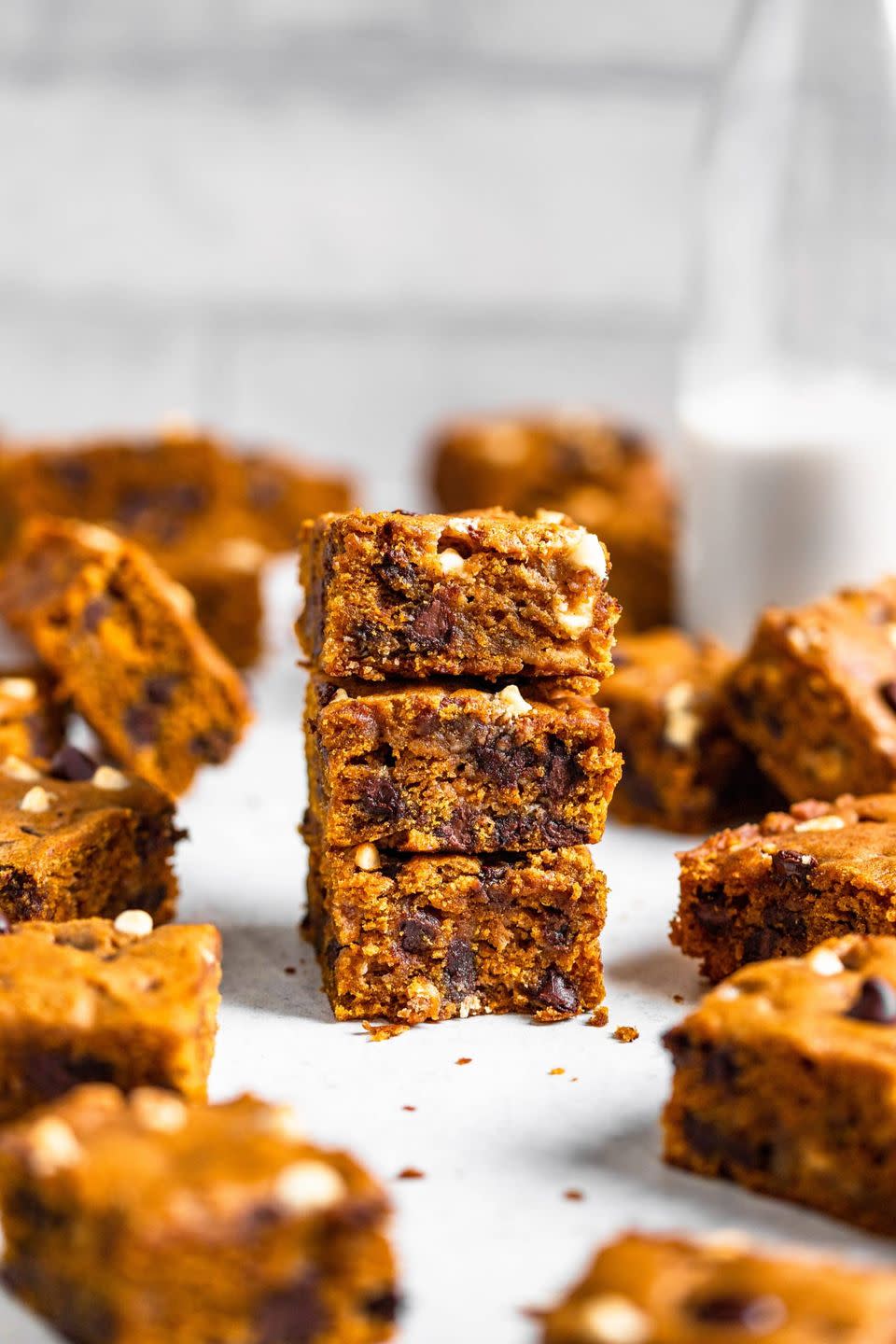 <p>If you can’t decide between white chocolate chips and dark chocolate chips, the answer is always: use both! That’s certainly the case with these pumpkin blondies. </p><p><strong>Get the recipe at <a href="https://mikebakesnyc.com/pumpkin-chocolate-chip-blondies/" rel="nofollow noopener" target="_blank" data-ylk="slk:Mike Bakes NYC;elm:context_link;itc:0;sec:content-canvas" class="link ">Mike Bakes NYC</a>.</strong></p>