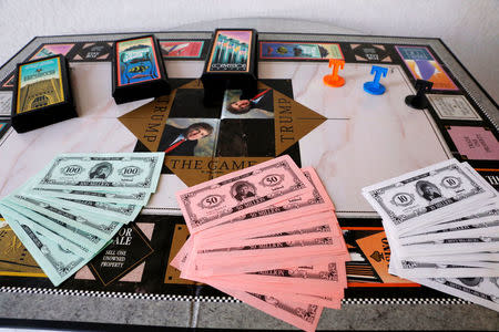 The board from a Trump branded board game is displayed at The Trump Museum near the Republican National Convention in Cleveland, Ohio, U.S., July 19, 2016. REUTERS/Lucas Jackson