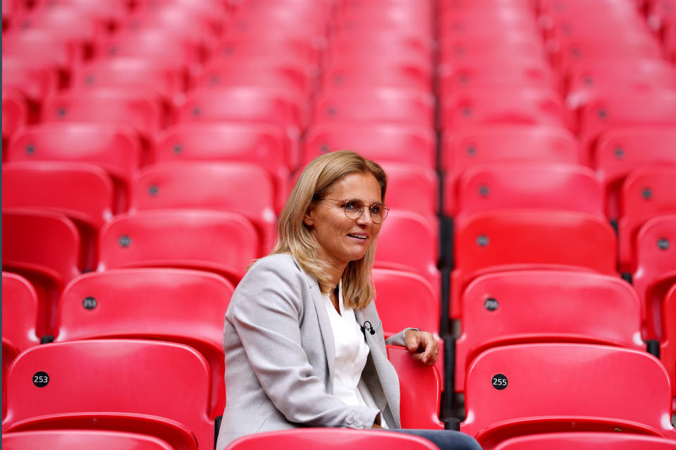 <p>Sarina Wiegman is unveiled as the new England Women head coach at Wembley Stadium, London. Picture date: Thursday September 9, 2021.</p>
