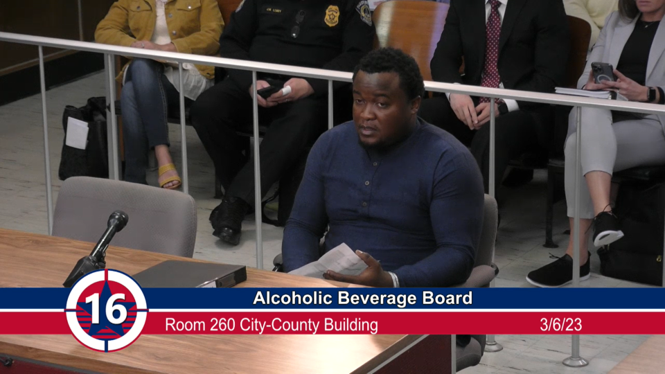 Olusola Akinbolawa, owner of Kalakutah Republic Grill, which owns Club Kalakutah, appears before the Alcoholic Beverage Board of Marion County on March 6, 2023.