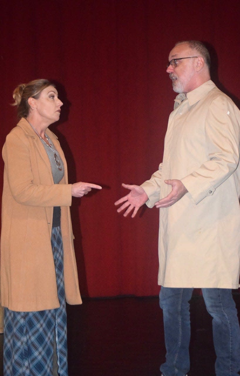 Beth Fort and Bill Goveia rehearse a scene from "The Women of Lockerbie."