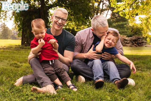 <p>Victoria Stevens</p> Anderson Cooper and Benjamin Maisani with their sons Sebastian and Wyatt on Sept. 4