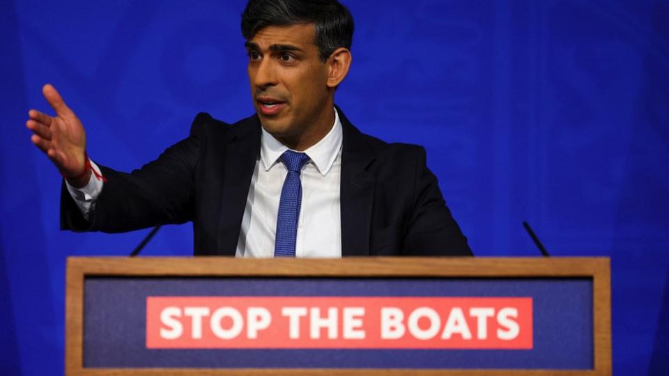 Prime Minister Rishi Sunak speaks during a press conference in Downing Street, London